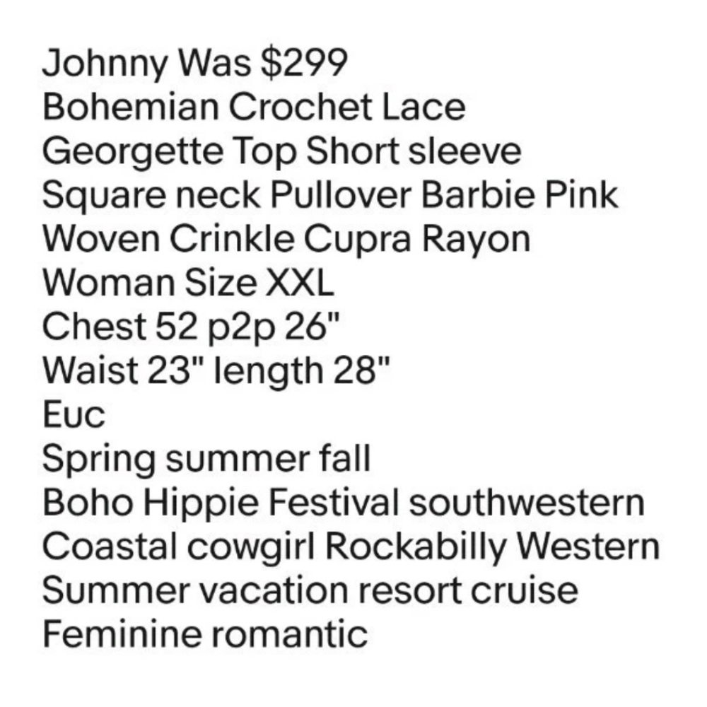 Johnny Was Boho Crochet Lace Georgette Top Woman XXL Crinkle Barbie Pink Coastal - Picture 13 of 15